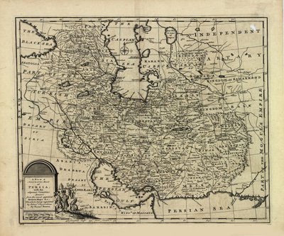 Nieuwe en nauwkeurige kaart van Perzië, met het Safavidische en Mughal-rijk door Emanuel Bowen