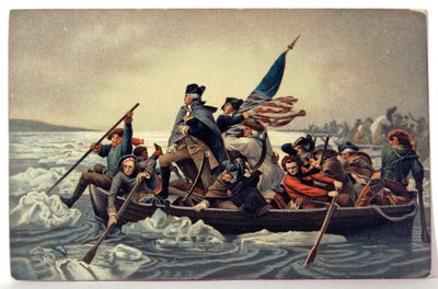 Geschiedenis. VS. George Washington steekt de Delaware over door Emanuel Gottlieb (after) Leutze