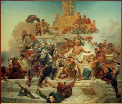 Verovering van de grote Teocalli door Cortéz door Emanuel Gottlieb Leutze