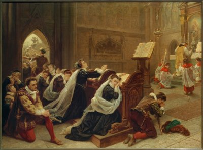 Maria Stuart...de eerste mis bijwonen door Emanuel Gottlieb Leutze