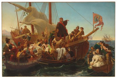 Het Vertrek van Columbus uit Palos in 1492, 1855 door Emanuel Gottlieb Leutze