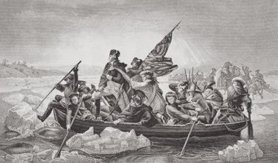 Washington steekt de Delaware over bij Trenton, New Jersey, Kerstmis 1776, uit 