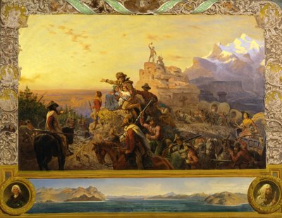 Westwaarts de koers van het rijk, muurschilderingstudie, U.S. Capitol, 1861 door Emanuel Gottlieb Leutze
