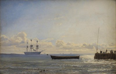 Een linieschip voor anker door Emanuel Larsen