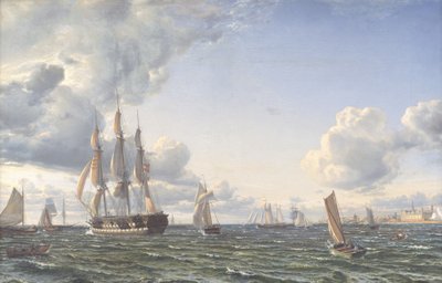 Linienschip "Valdemar" kruist de Sont bij een frisse bramzeilkoelte door Emanuel Larsen
