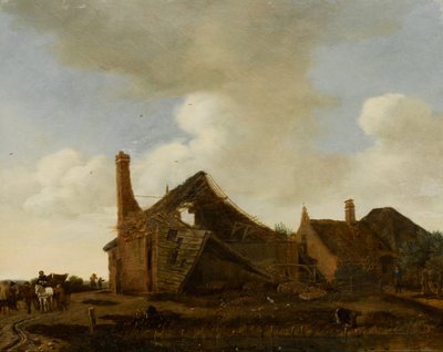 Landschap met een vervallen huisje door Emanuel Murant