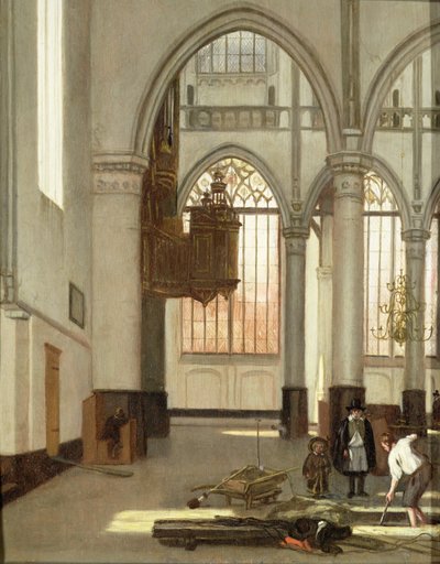 Grafdelvers in het westen van de Oude Kerk, Amsterdam door Emanuel de Witte