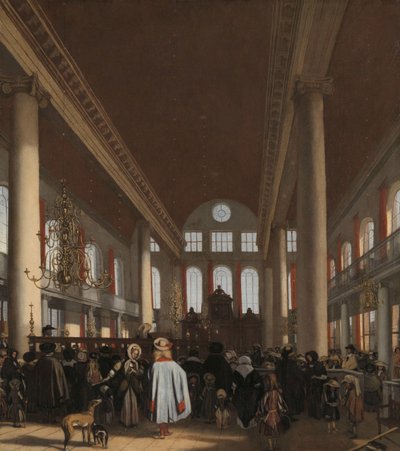 Interieur van de Portugese Synagoge in Amsterdam door Emanuel de Witte