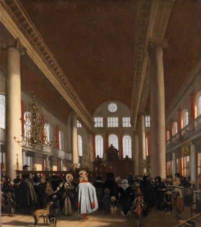 Interieur van de Portugese Synagoge in Amsterdam door Emanuel de Witte
