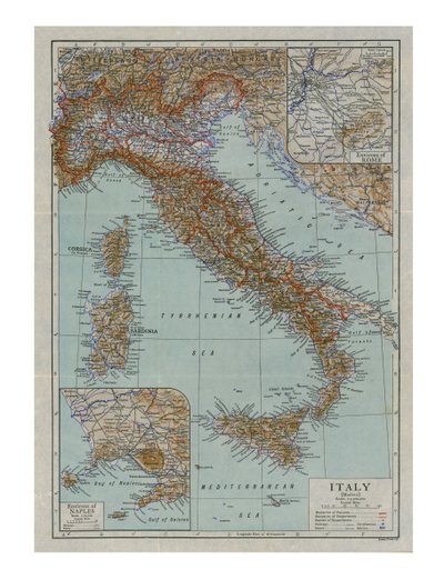 Kaart van Modern Italië, ca. 1910s door Emery Walker