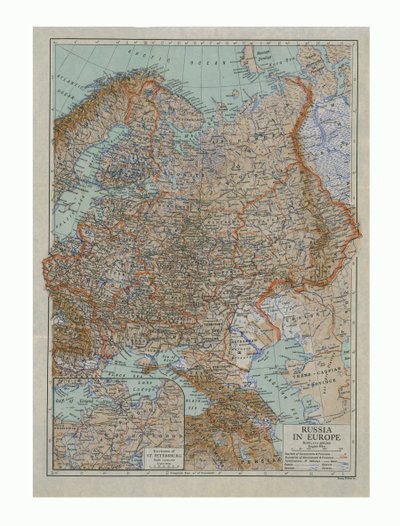 Kaart van Rusland in Europa, ca. 1910s door Emery Walker