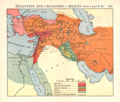 Byzantijnen en Kruisvaarders tegen Seltsjoeken, circa 1130 n.Chr., c1915 door Emery Walker Ltd