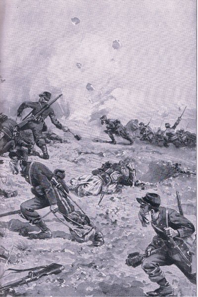 Een Franse handgranaataanval bij Les Spanges, uit De Geïllustreerde Geschiedenis van de Wereldoorlog 1914-1915 pub. door Union Berlagsefellfchaft door Emil (after) Limmer