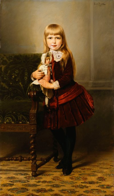 Portret van een jong meisje met een pop door Emil Brack