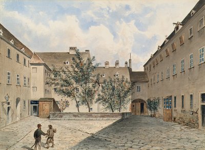 Het voormalige Karmelietenklooster en latere politiegevangenis in de Sterngasse in Wenen door Emil Hütter