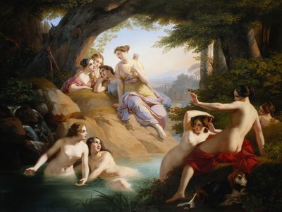 Diana en Nimfen die Baden door Emil Jacobs