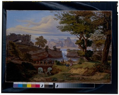 Italiaans landschap met de triomf van Silenus door Emil Ludwig Löhr