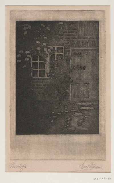 Husmur met bloemen door Emil Petersen