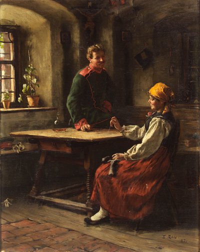 Officier met boer, 1887 door Emil Rau