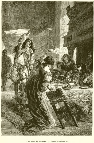 Een diner in Whitehall onder Charles II door Emile Antoine Bayard
