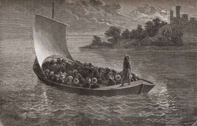 Arminio Vambery en zijn metgezellen varen over de Kaspische Zee in 1863, illustratie uit 