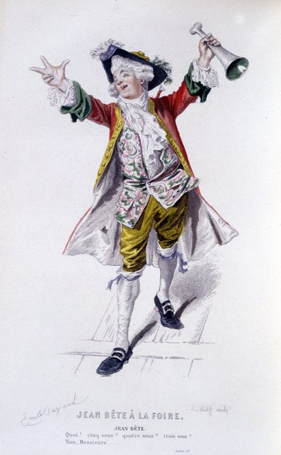 Volledig werk van Beaumarchais (1732-1799) door Edouard Fournier. tekening door Emile Bayard. Ed. Laplace, Sanchez et Cie, Parijs 1876. Dit is Jean Beast in "Jean Beast op de Kermis" door Emile Antoine Bayard