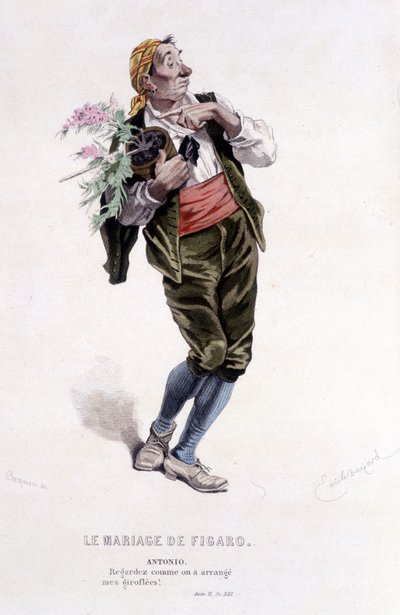 Volledig werk van Beaumarchais (1732-1799) door Edouard Fournier. tekening door Emile Bayard. Ed. Laplace, Sanchez et Cie, Parijs 1876. Dit is Antonio in 
