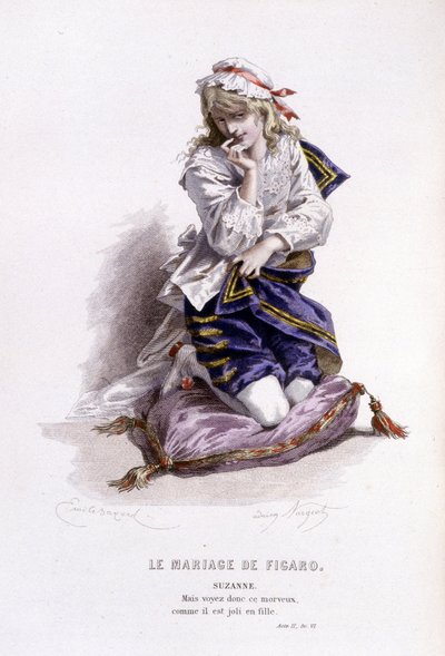 Volledig werk van Beaumarchais door Edouard Fournier. tekening door Emile Bayard. Ed. Laplace, Sanchez et Cie, Parijs 1876. Dit is Suzanne in 