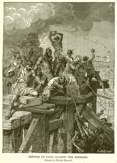 Verdediging van Parijs tegen de Noormannen door Emile Antoine Bayard