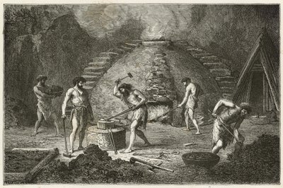 De primitieve oven voor ijzerwinning door Emile Antoine Bayard