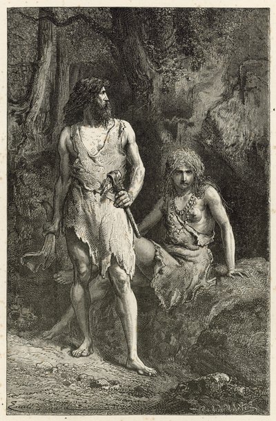 De man in het tijdperk van het rendier door Emile Antoine Bayard