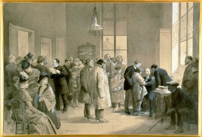 Patiënten gebeten door hondsdolle honden worden ingeënt tegen hydrofobie in het laboratorium van de Ecole Normale, Parijs door Emile Antoine Bayard