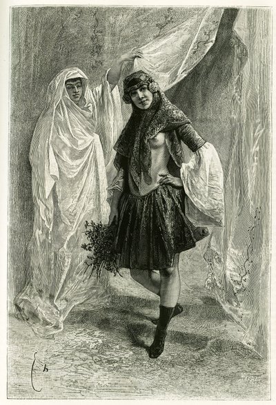 Portret van Ziba Khanoum, Perzische prinses. Gravure door E.Bayard, naar een foto, ter illustratie van het verhaal "Perzië, Chaldee en Susiane" in 1881-1882, door Jane Dieulafoy (geboren Magre) door Emile Antoine Bayard