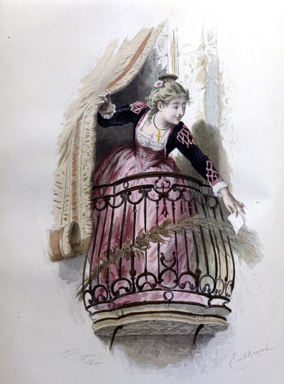 Rosine, personage uit de Barbier van Sevilla van Beaumarchais. Illustratie door Emile Bayard door Emile Antoine Bayard