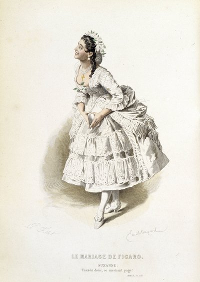 Suzanne in "Le mariage de Figaro" - in "Oeuvres complètes de Beaumarchais", tekeningen door Emile Bayard, ed. Laplace Sanchez & cie, Parijs door Emile Antoine Bayard