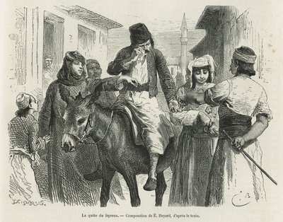 De Leproux-zoektocht in Chio, tekening door Emile Bayard, ter illustratie van het verhaal 