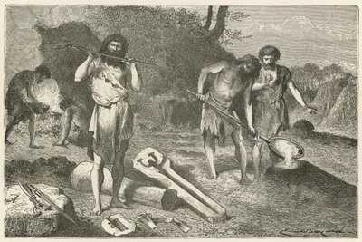 Een atelier van een vormer in de bronstijd door Emile Antoine Bayard
