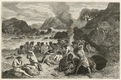 Een feestmaal in de tijd van het rendier door Emile Antoine Bayard