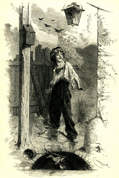 Victor Hugo: Les Miserables. Gavroche, kind uit Parijs. Illustratie door Emile Bayard door Emile Antoine Bayard