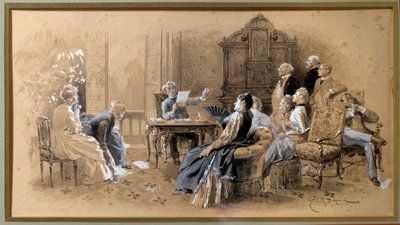 Schrijver Alexandre Dumas Jr. leest zijn werken door Emile Antoine Bayard