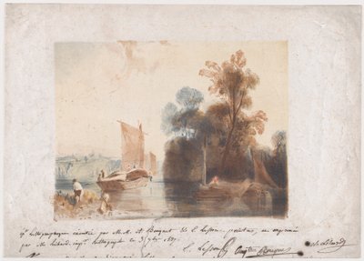 Landschap met Rivier en Boten door Emile Aubert Lessore