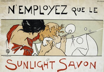 Gebruik alleen Sunlight zeep, moeder doet de toilet van haar kind en wasgoed - door Berchmans, eind 19e eeuw door Émile Berchmans