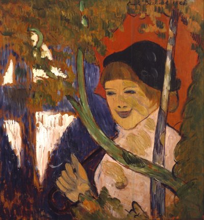 Bretons meisje met een rode paraplu door Emile Bernard
