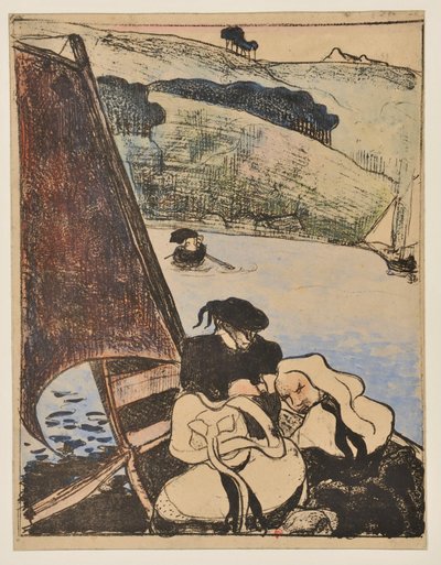 Bretons in een boot op de Aven door Emile Bernard