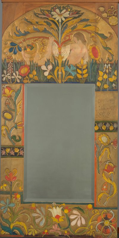 Spiegelomlijsting versierd met planten, bloemen en twee vrouwenfiguren, 1908 door Emile Bernard
