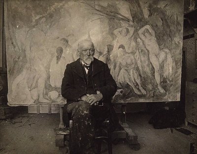Paul Cézanne in zijn atelier in Les Lauves door Emile Bernard