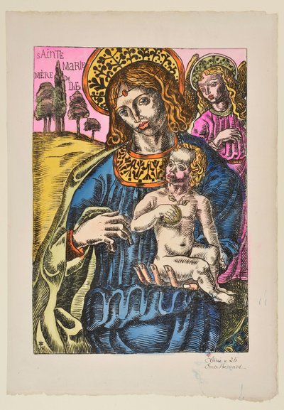 Sainte Marie Mutter Gottes: Die Jungfrau und der Engel mit Nimbus door Emile Bernard