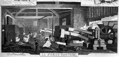 Forges de la Franche Comté: interne weergave van de fabriek van Rans, Jura (39) door Emile Bourdelin