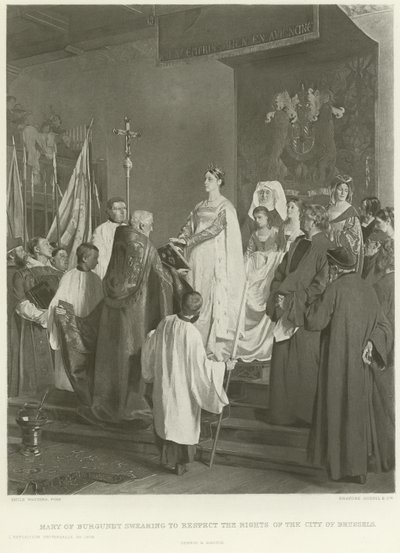Maria van Bourgondië zweert de rechten van de Stad Brussel te respecteren door Emile Charles Wauters