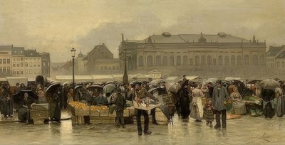 De markt voor het theater in Antwerpen door Emile Claus